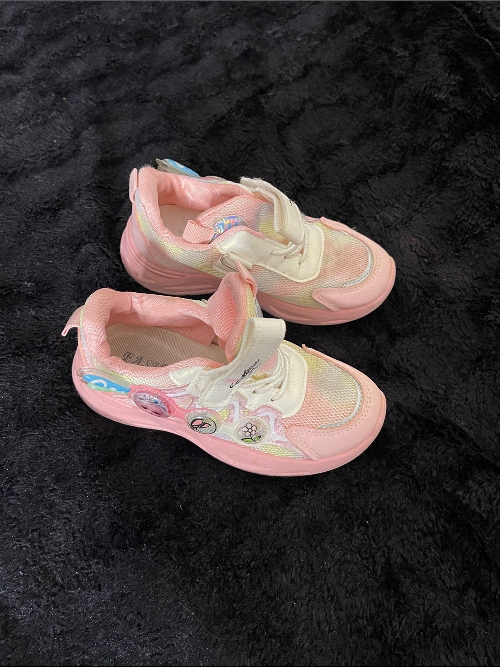 Girl’s Pink and Cream Kids Sneakers with Decorative Charms
